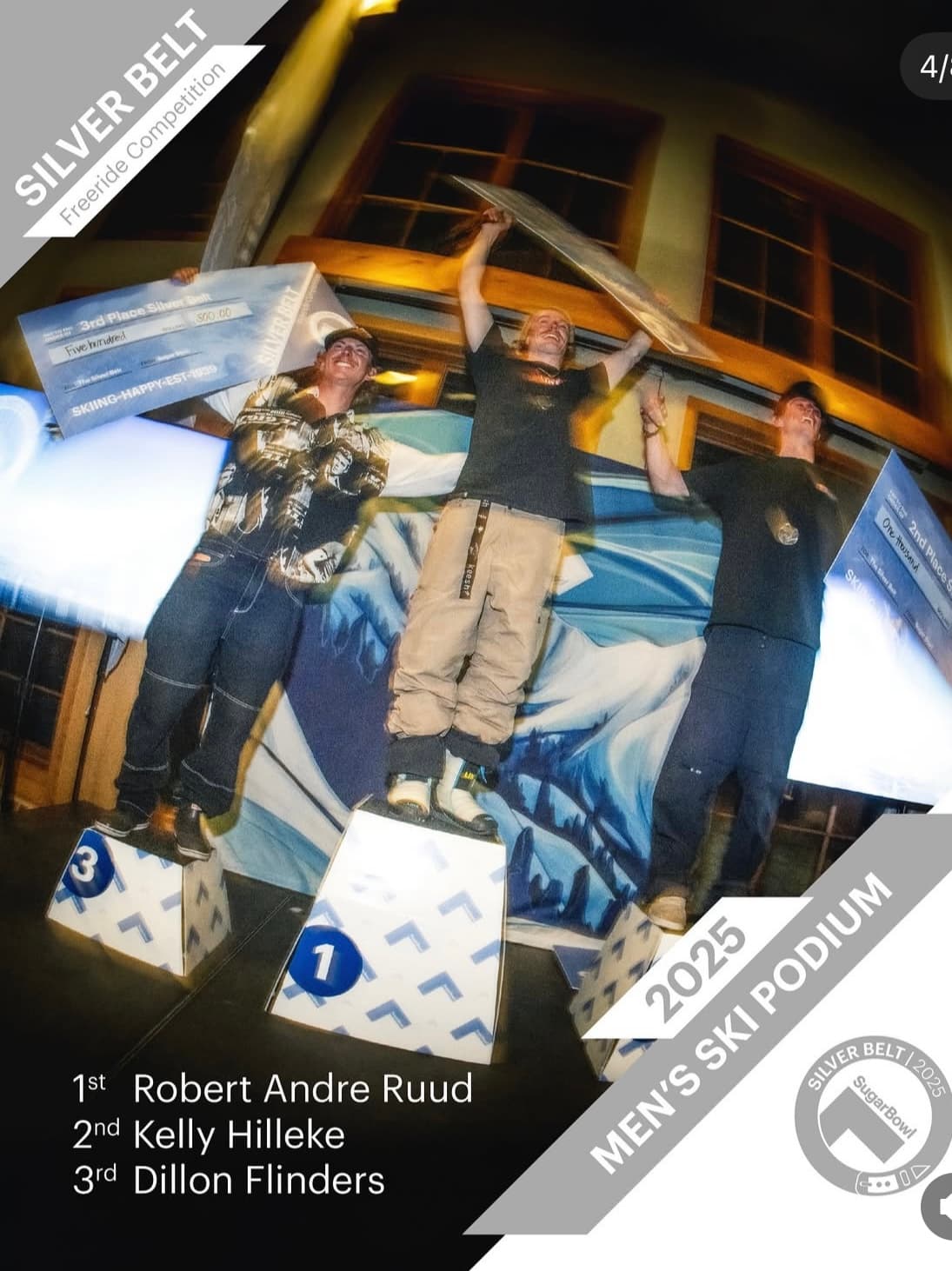 Dillon Flinders on the 3rd place podium at the 2025 Silver Belt Freeride Competition